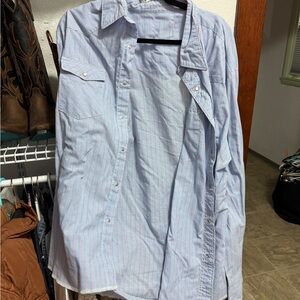 Wrangler Light Blue and Pink Striped Casual Shirt